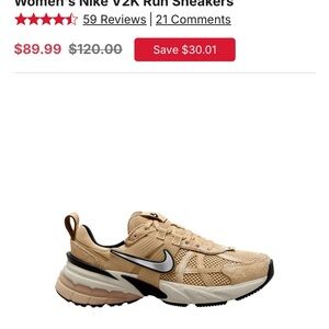 Nike Women's V2K Run Sneakers - Tan and Black
